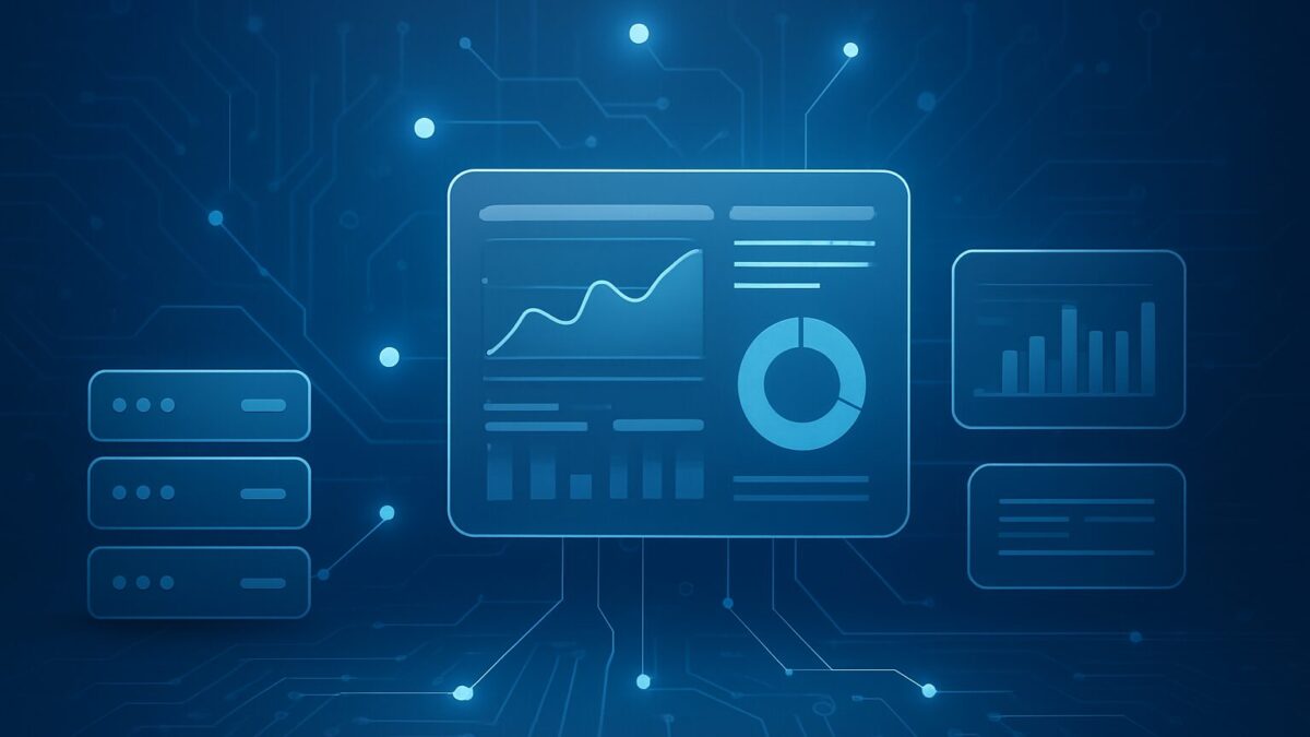 Abstract representation of a digital interface with graphs and servers symbolizing interactive digital entertainment exp