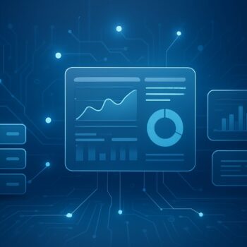 Abstract representation of a digital interface with graphs and servers symbolizing interactive digital entertainment exp